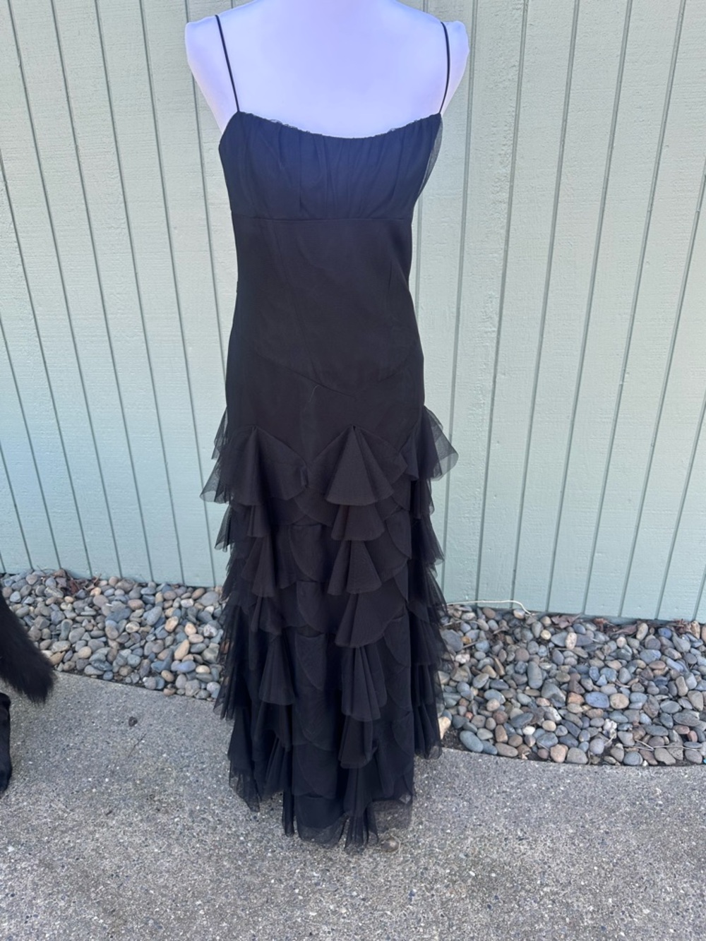Vera Wang Black Spaghetti Strap Ruffle Tiered Maxi Dress